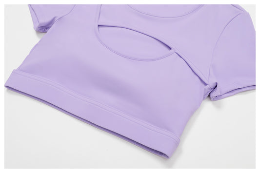 Summer Yoga Short Sleeve Hollow Out Cutout out Tight Shockproof Nude Feel Sports T shirt Running Fitness Sports Top - Iyanka