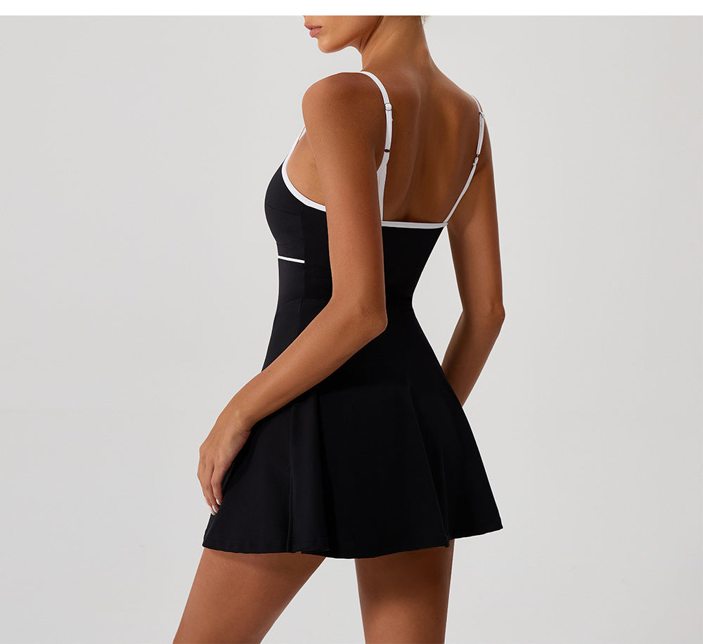 Contrasting Color Dress Intrazone Chest Pad Anti Exposure Base Tennis Beauty Back Adjustable Shoulder Strap - Iyanka