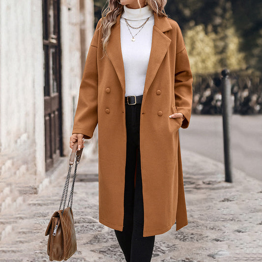 Autumn Winter Women Extended Solid Color Woolen Coat Women - Iyanka