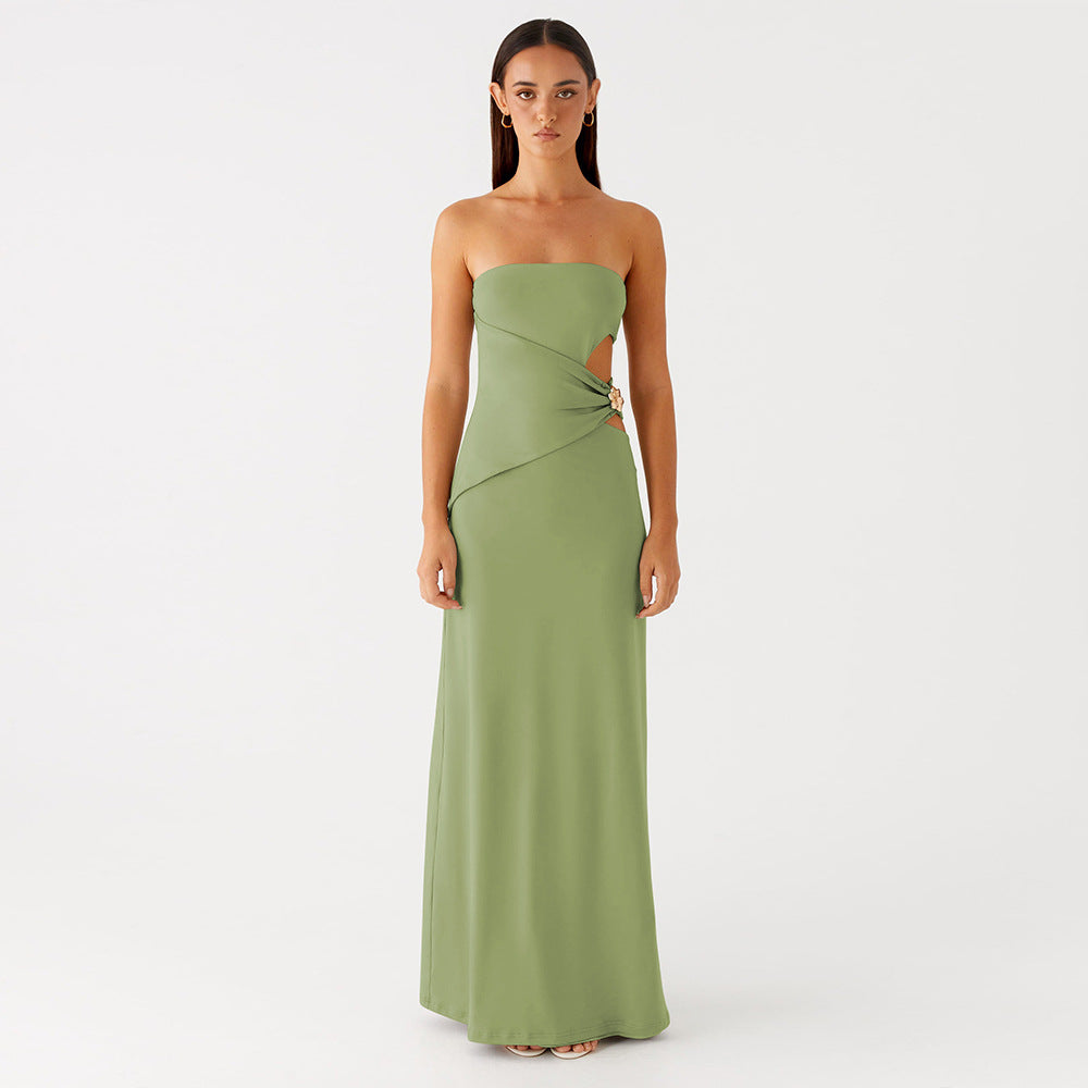 Summer Tube Top Women Dress Sexy Sexy Side Waist Hollow Out Cutout Sheath Dress