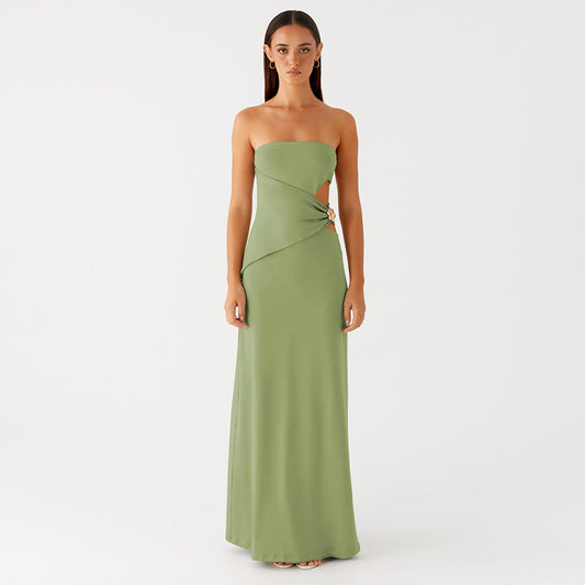 Summer Tube Top Women Dress Sexy Sexy Side Waist Hollow Out Cutout Sheath Dress