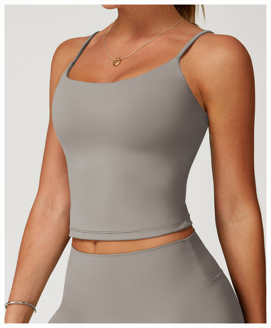 Brushed Yoga Vest Hollow Out Cutout Back Double Shoulder Strap Sports Vest Running Fitness Top Women - Iyanka