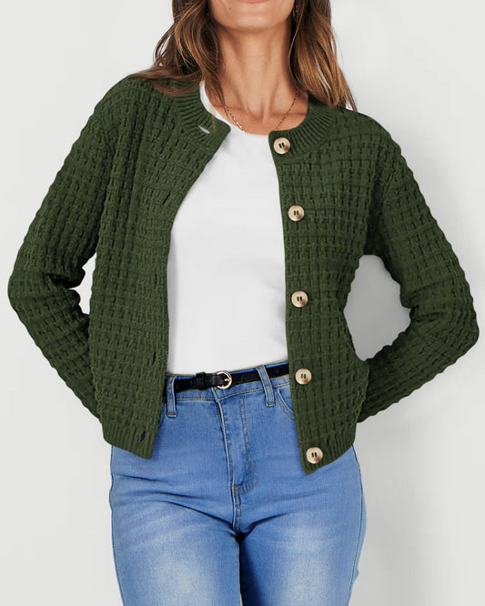 Fall Women Clothing Solid Color Office Knitted Cardigan Casual Sweater Coat - Iyanka