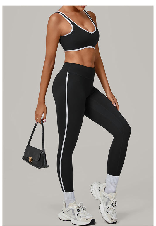 Contrast Color Binding Nude Feel Yoga Beauty Back Tight Quick Drying Workout Clothes Outdoor Sports Two Piece Sets - Iyanka