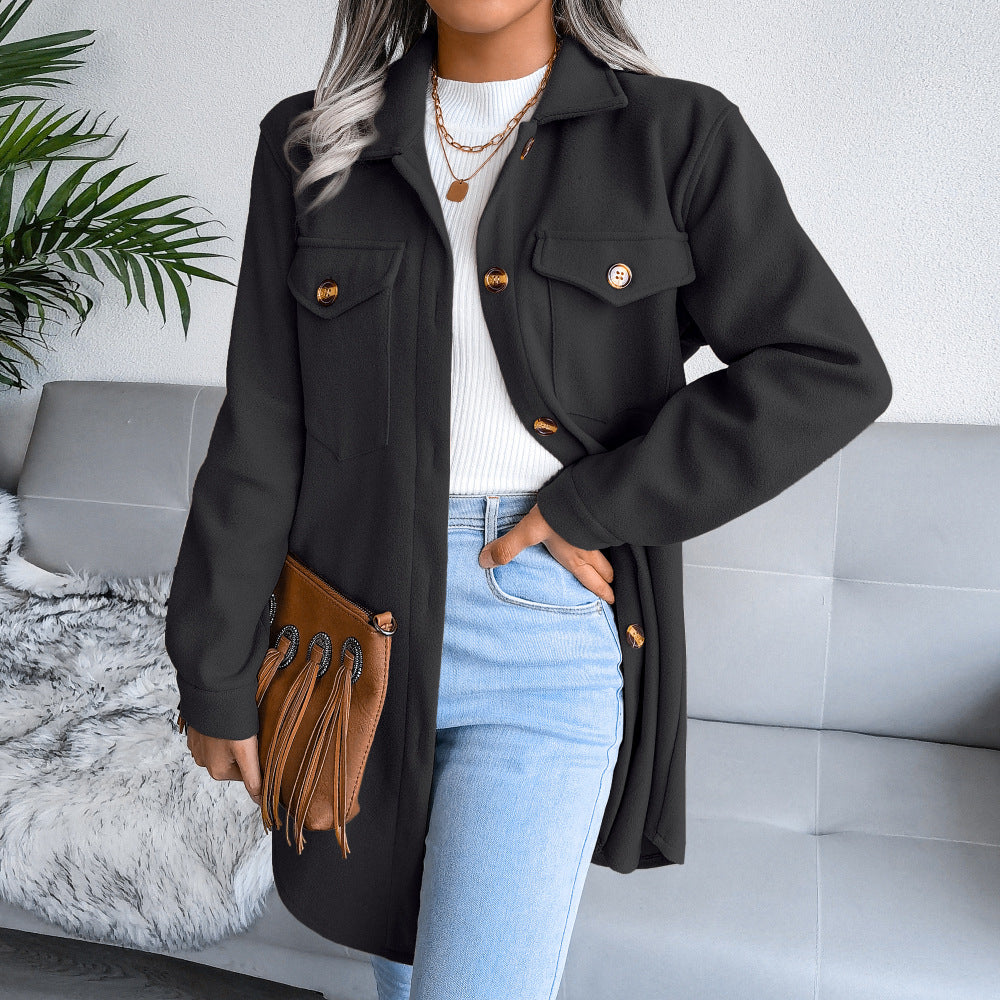 Autumn Winter Single Breasted Woolen Coat Outerwear Women Clothing - Iyanka