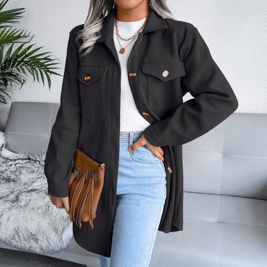 Autumn Winter Single Breasted Woolen Coat Outerwear Women Clothing - Iyanka