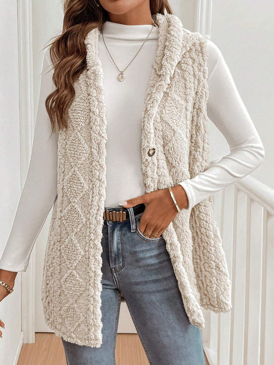 Autumn Winter Women Double Sided Plush Casual Hooded Cardigan Vest - Iyanka