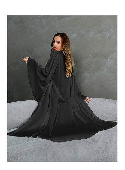 Satin Pajamas Women Long Sleeved Ruffled Chiffon Stitching Nightgown Bathrobe Home Wear Women - Iyanka