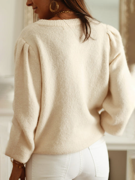Women Autumn Winter Elegant Solid Color Knitted Cardigan Crocheted Hollow Out Cutout out Long Sleeve Single Breasted Sweater Coat - Iyanka