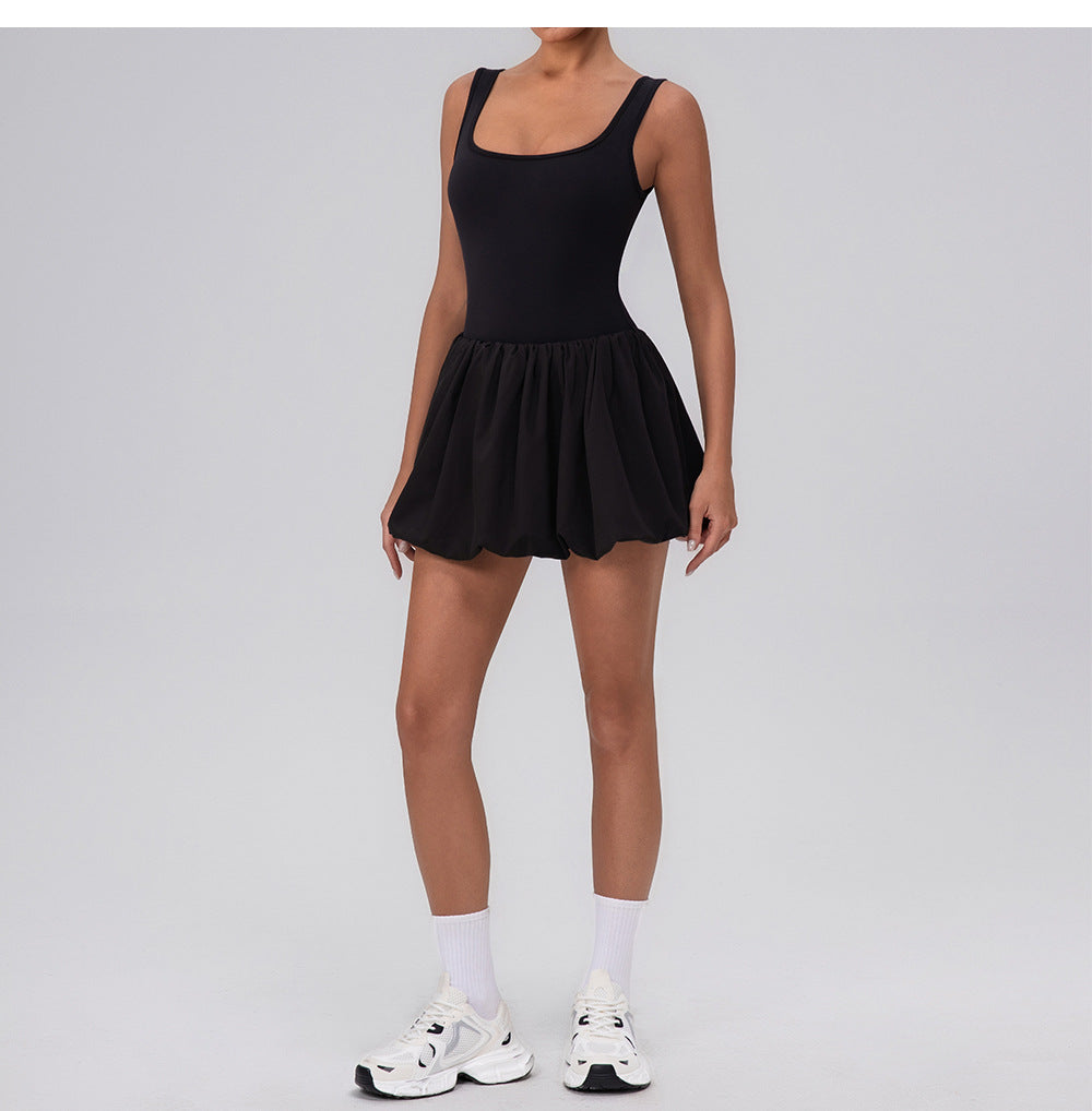 Fitness Draped Dress Faux Two Pieces Anti Wardrobe Malfunction Base Pockets Dress Sports Yoga Tennis Dress Women - Iyanka