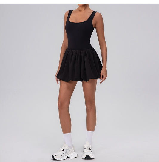 Fitness Draped Dress Faux Two Pieces Anti Wardrobe Malfunction Base Pockets Dress Sports Yoga Tennis Dress Women - Iyanka