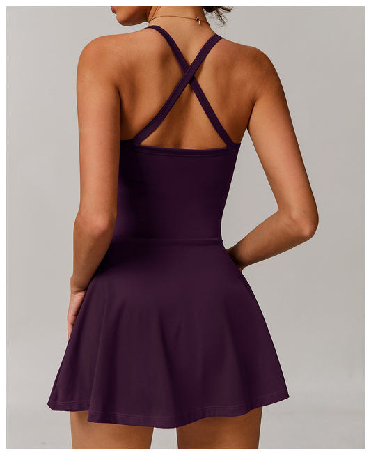 Sustainable Recycled Dress Anti Exposure Kink Design Cross Hollow Out Cutout out Beauty Back Tennis - Iyanka