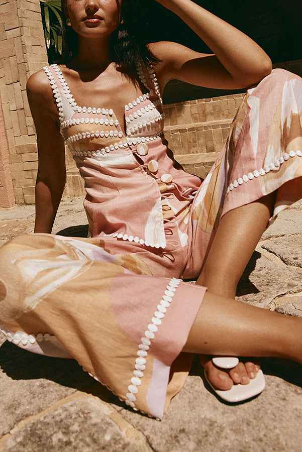 Spring Summer Sleeveless Vest Pants Printing Vacation Pocket Two Piece Set