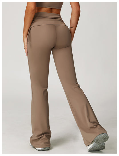 Folding High Waist Flared Pants Nude Feel Wide Leg Slimming Trousers Outdoor Running Fitness Sports Flared Pants - Iyanka