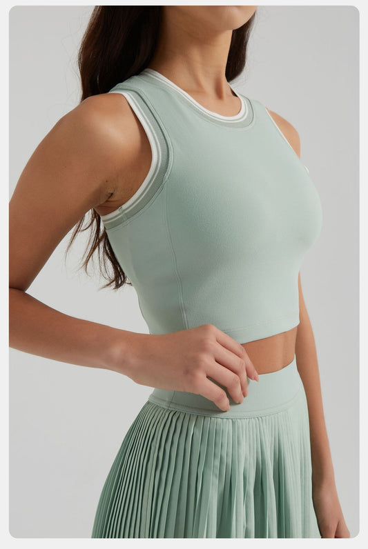 Yoga Exercise Vest Contrast Color Striped Detachable Chest Pad High Elastic Quick Drying Breathable Fitness Women Top - Iyanka