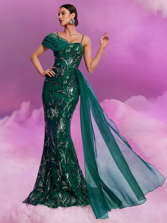 Elegant Sequin Ribbon V neck Strap Elegant Gorgeous Noble Cocktail Formal Dinner Dress - Iyanka