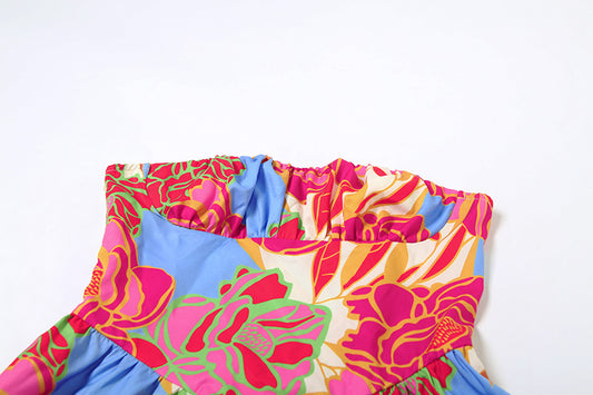 Summer Women Sexy Tube Top Cinched Waist Backless Printing Dress