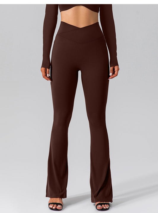 Autumn Nude Feel Stretch Sports Yoga Bell Bottom Pants Skinny Slimming High Waist Peach Hip Lifting Fitness Trousers - Iyanka
