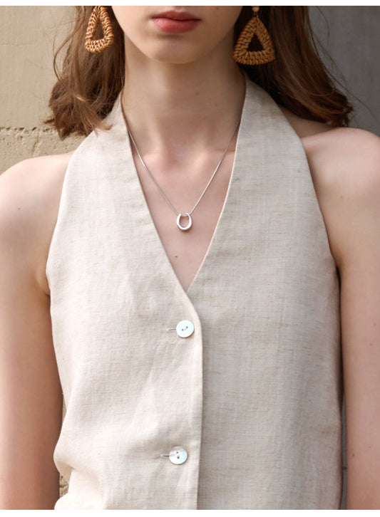 Elegance Retro V neck Halter Sling Women Tencel Linen Bare Back Lace up Sleeveless Top Linen Sexy Vest Summer - Iyanka