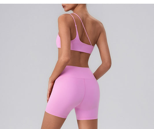 Summer Training Workout Clothes Outer Wear Beauty Back Hollow Out Cutout Vest Oblique Shoulder Yoga Bra Top Nude Feel Sports Underwear for Women - Iyanka