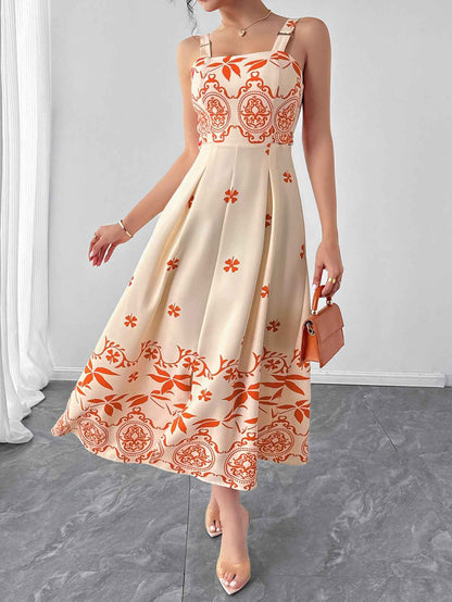 Women Vacation Casual Retro Printed Waist Controlled A line Dress