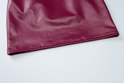 Women Clothing Spring Faux Leather Sexy Solid Color Tube Top Halter Sexy Tight Hip - Iyanka