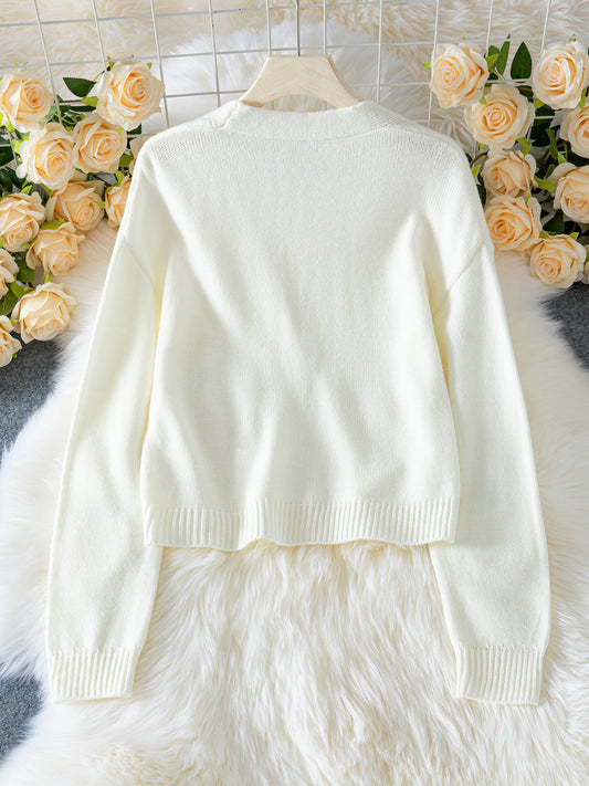 3D Strawberry Pattern Women Elegant Sweater Cardigan Autumn Winter Button Long Sleeve Sweater - Iyanka