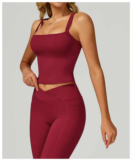 Double-Shoulder Strap Yoga Vest Nude Feel Beauty Back Slim Fit Sports Vest Outdoor Running Sports Workout Clothes - Iyanka