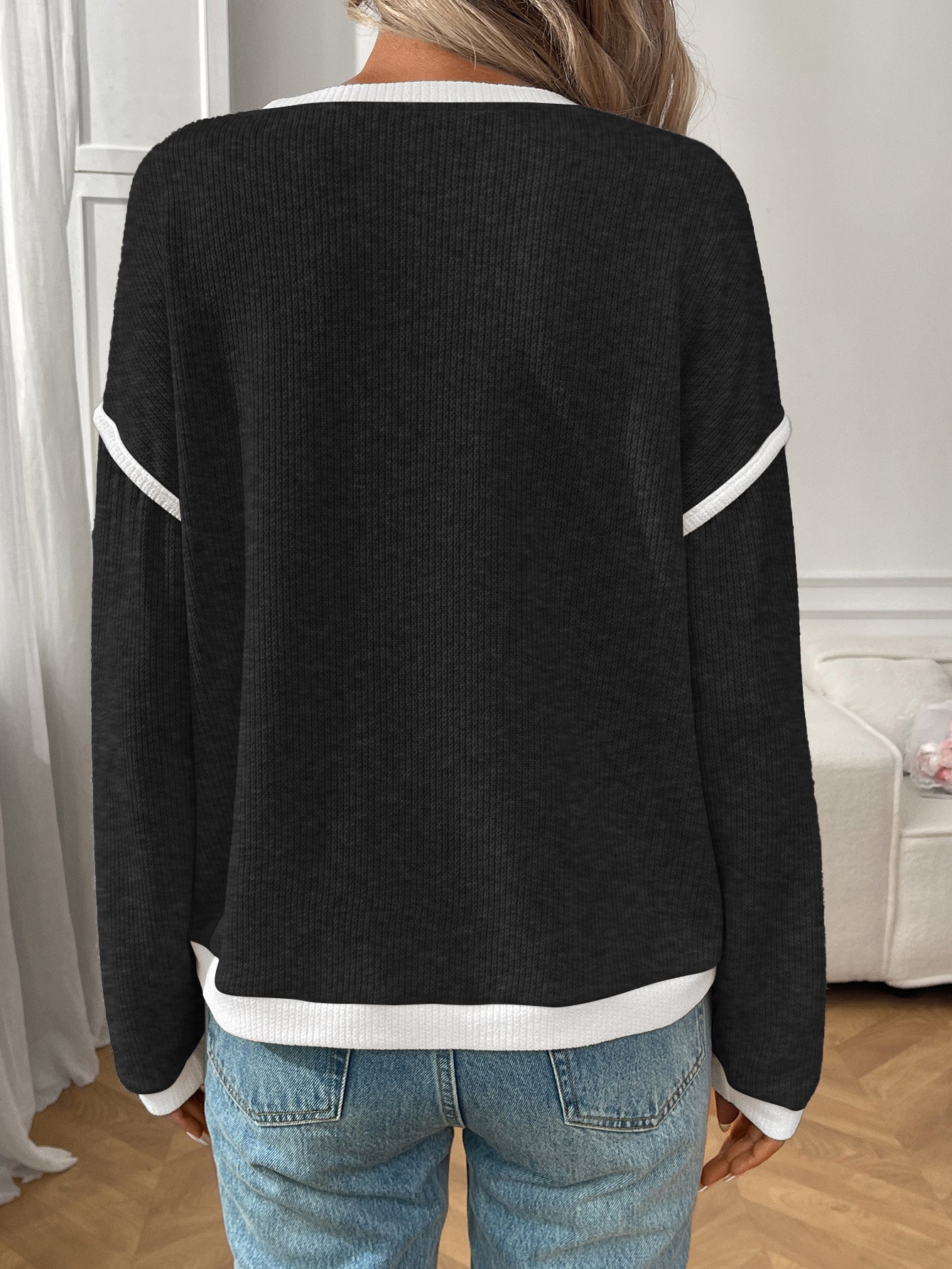 Autumn Winter Women Clothing round Neck Imitation Sweater Long Sleeve Loose Multicolor Top - Iyanka