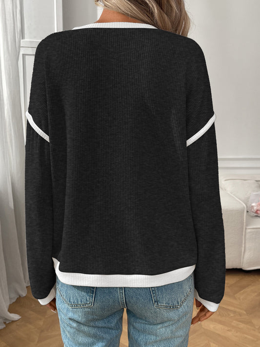 Autumn Winter Women Clothing round Neck Imitation Sweater Long Sleeve Loose Multicolor Top - Iyanka