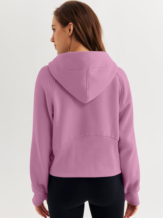 Half Zipper Pullover Hooded Sweatshirt Fleece Short Chic Scuba Sweater for Women - Iyanka