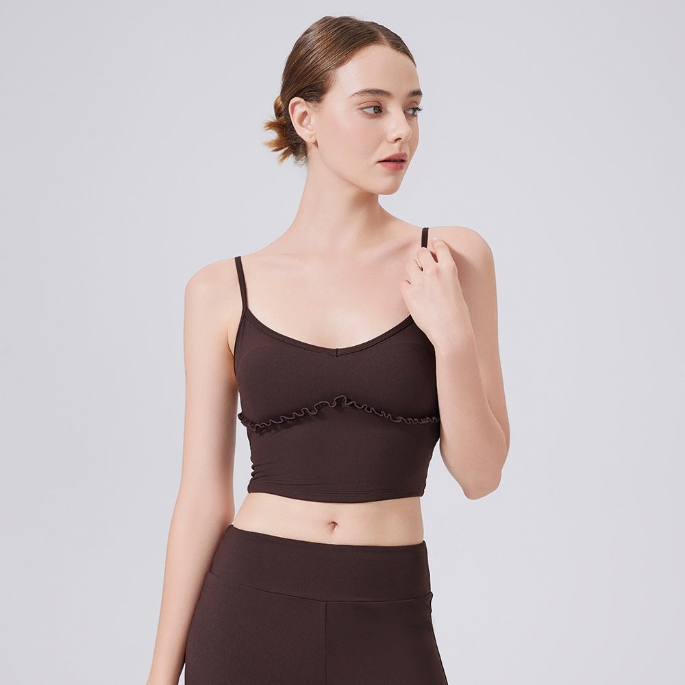Cloud Sense Beauty Back Spaghetti Strap Lace Yoga Vest with Chest Pad Pilates Workout Bra Sports Underwear for Women - Iyanka