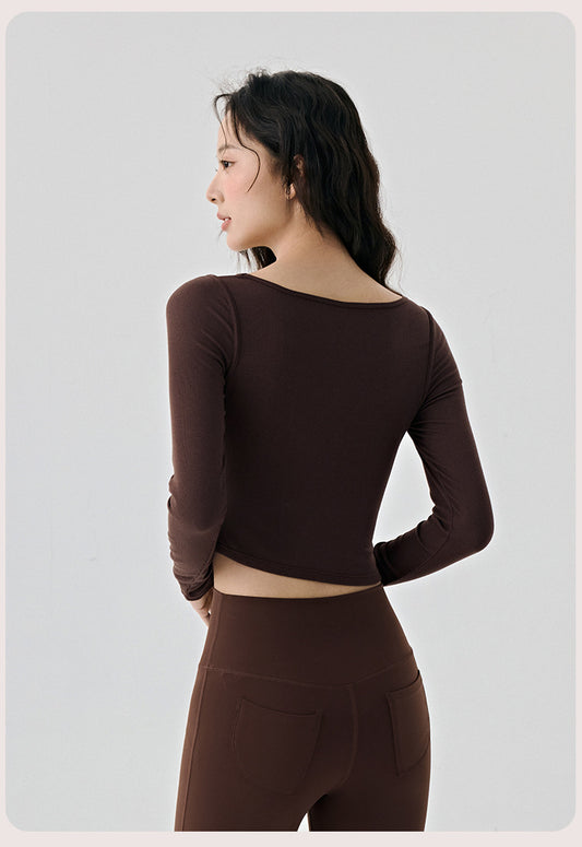 Scoop Yoga Clothing Top Women Short Slim Fit Slimming Workout Top Solid Color Shoulder Sports T shirt - Iyanka