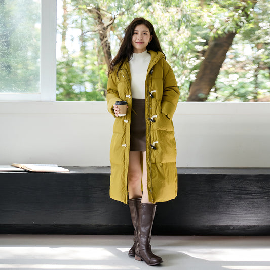 Half-High Collar Long Sleeves Bread Coat for Women Autumn Winter Thick Windproof Extended Long Coat White Duck down Hooded down Jacket - Iyanka
