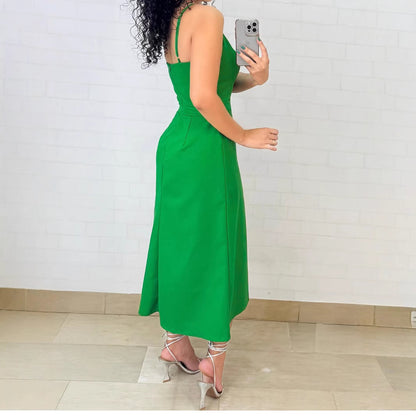 Women Solid Color Cutout Sling Casual Dress