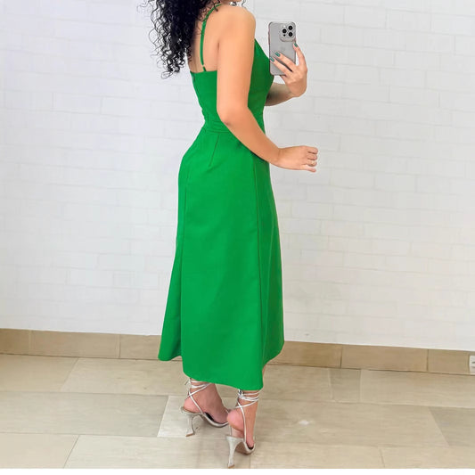 Women Solid Color Cutout Sling Casual Dress