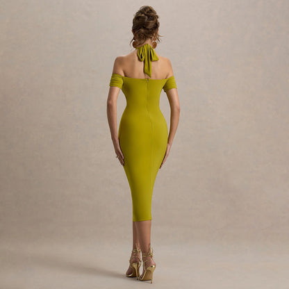 Summer Elegant Halter Slim Fit Dress Sexy Backless Sleeveless Sheath Dress Women