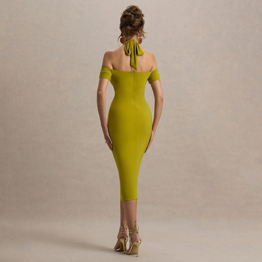 Summer Elegant Halter Slim Fit Dress Sexy Backless Sleeveless Sheath Dress Women