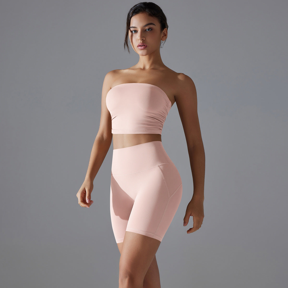 Celebrity One Piece Pleated Tube Top High Waist Hip Lift Zero Sense Wear Free Underwear Sports Shorts Fitness Yoga Set Women - Iyanka