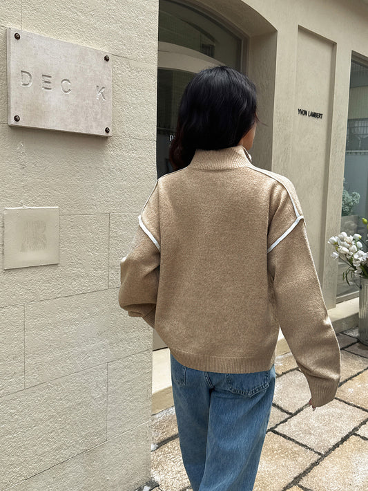 Casual Simple Solid Color Long Sleeve Zipper Sweaters Women Clothing Autumn Winter - Iyanka