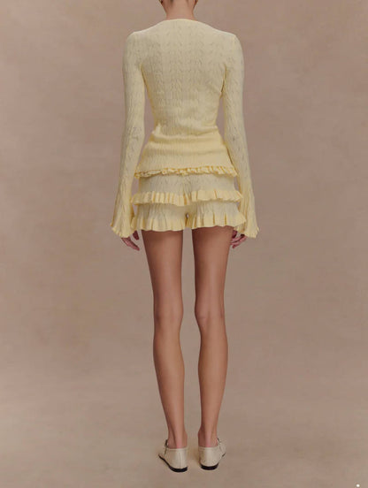 Spring Summer Sexy Knit Breathable Cardigan Shorts Two Piece Sets Women - Iyanka