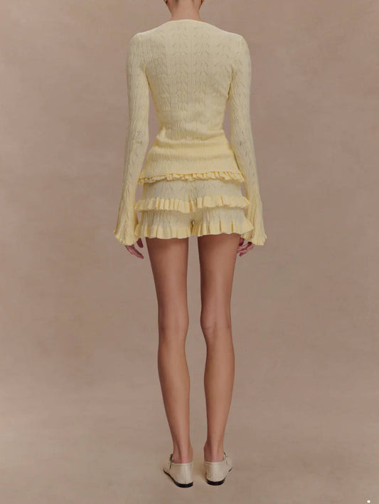 Spring Summer Sexy Knit Breathable Cardigan Shorts Two Piece Sets Women - Iyanka