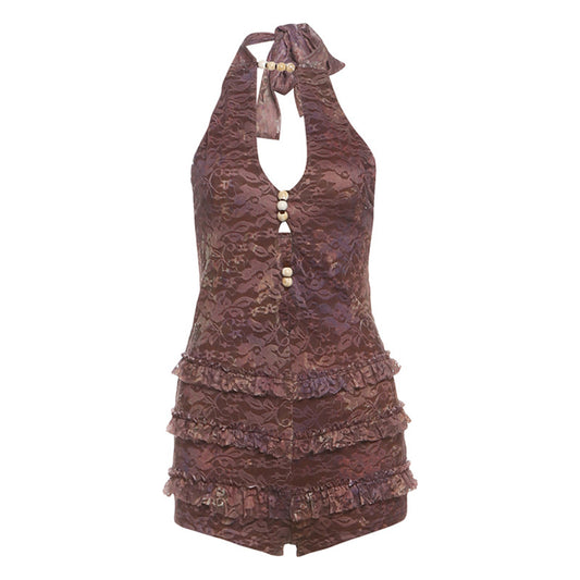 Summer Women Sexy Halter Backless Hollow Out Cutout out Romper - Iyanka