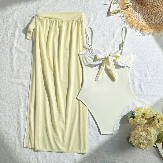 Solid Color Sexy Mesh Maxi Dress Three Piece Sets Swimsuit Bikini Bikini - Iyanka