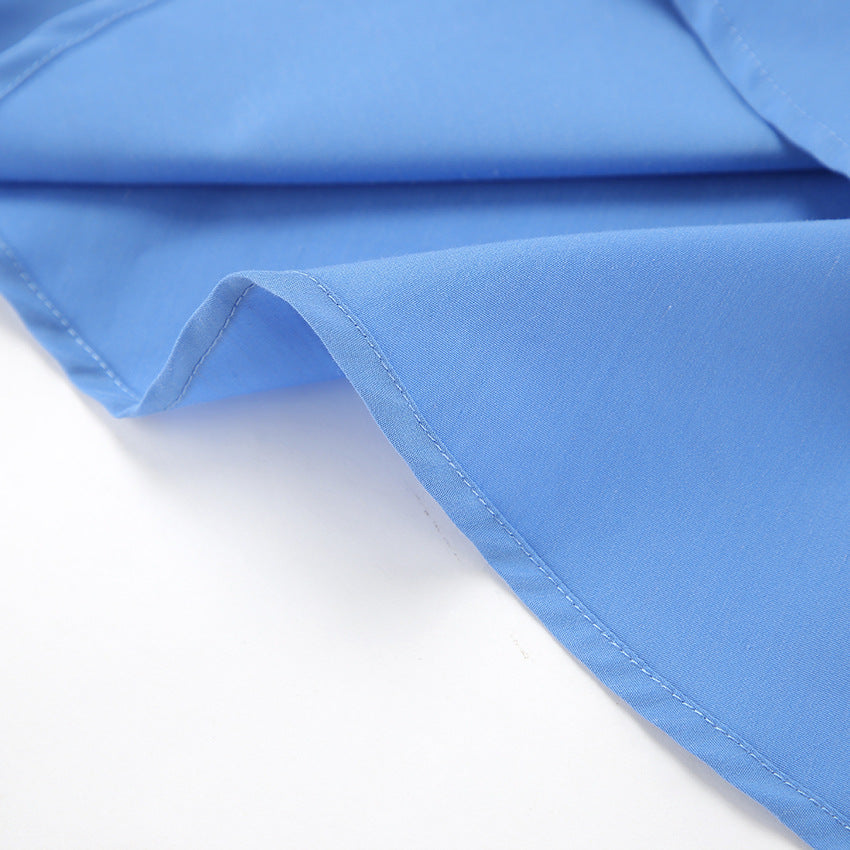 Spring Summer Casual Vitality Blue Collared Short Sleeve Slim Fit Sexy Design Dress Niche Office Dress