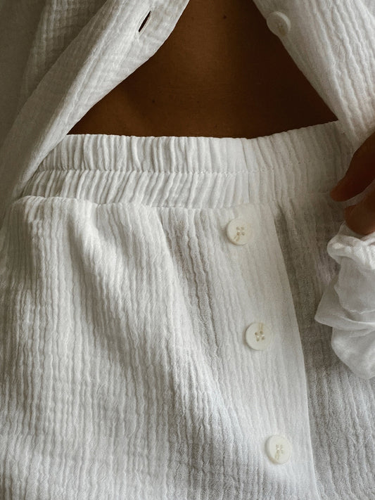 Cotton Ruffle Shirt Trousers Autumn Collared Ruffle Shirt Trousers Home Wear Two Piece Sets - Iyanka