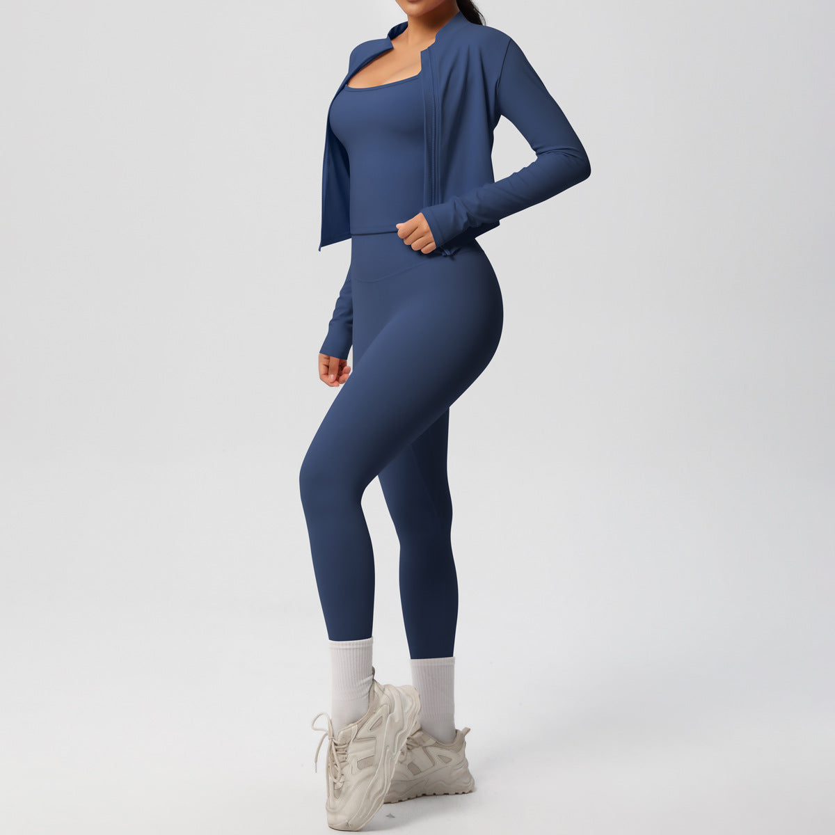Skinny Yoga Pants High Waist Nude Feel Camisole Sports Zip Long Sleeve Coat Workout Clothes Three Piece Set - Iyanka