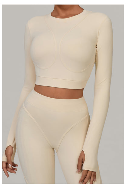 Autumn Sand Brushed Long Sleeve Yoga Clothes High Strength Workout Clothes Pilates Running Sport Long Sleeve Top - Iyanka