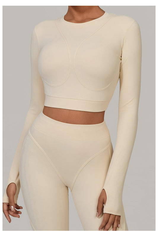 Autumn Sand Brushed Long Sleeve Yoga Clothes High Strength Workout Clothes Pilates Running Sport Long Sleeve Top - Iyanka