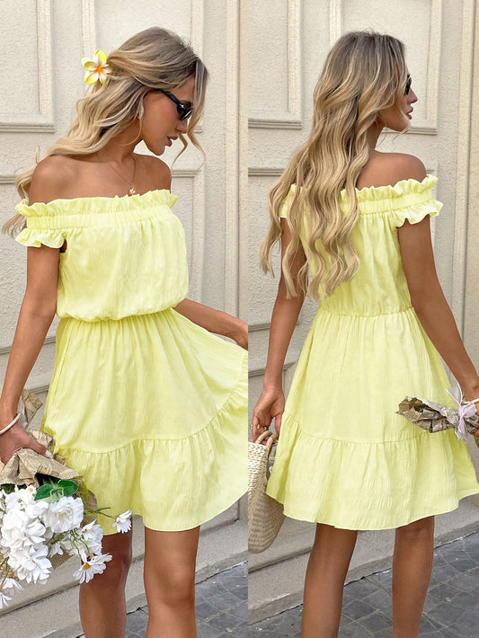 Women Clothing Gentle off Neck Dress Summer Younger Sweet Dress